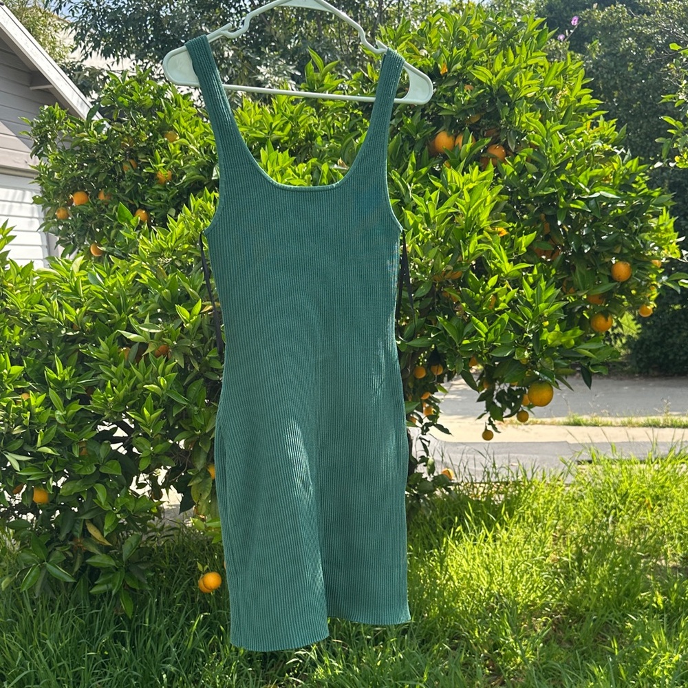 Babaton Aritzia Forest Green Ribbed Mini Dress